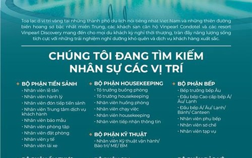 TUYỂN DỤNG VINPEARLCONDOTEL 1.000 NHÂN SỰ