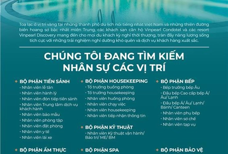 TUYỂN DỤNG VINPEARLCONDOTEL 1.000 NHÂN SỰ