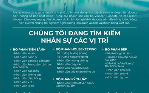 TUYỂN DỤNG VINPEARLCONDOTEL 1.000 NHÂN SỰ